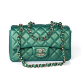 CHANEL Handbag Single flap / Green 22A Iridescent Green Lambskin Quilted Mini Rectangular Single Flap Light Gold Hardware -Knockoff
