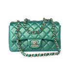 CHANEL Handbag Single flap / Green 22A Iridescent Green Lambskin Quilted Mini Rectangular Single Flap Light Gold Hardware -Knockoff
