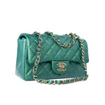 CHANEL Handbag Single flap / Green 22A Iridescent Green Lambskin Quilted Mini Rectangular Single Flap Light Gold Hardware -Knockoff
