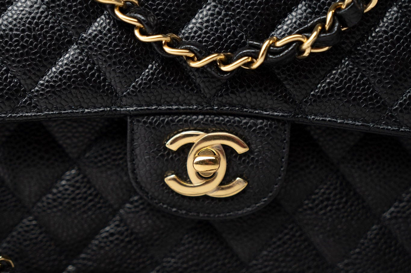 CHANEL Handbag Small Black Caviar Quilted Classic Flap Gold Hardware -Knockoff
