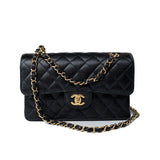 CHANEL Handbag Small Black Caviar Quilted Classic Flap Gold Hardware -Knockoff
