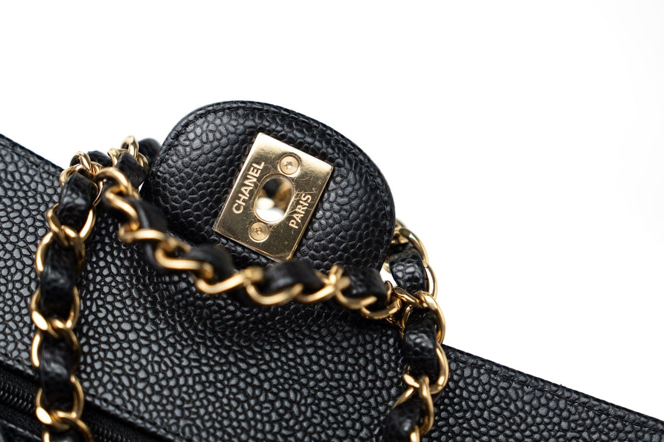 CHANEL Handbag Small Black Caviar Quilted Classic Flap Gold Hardware -Knockoff
