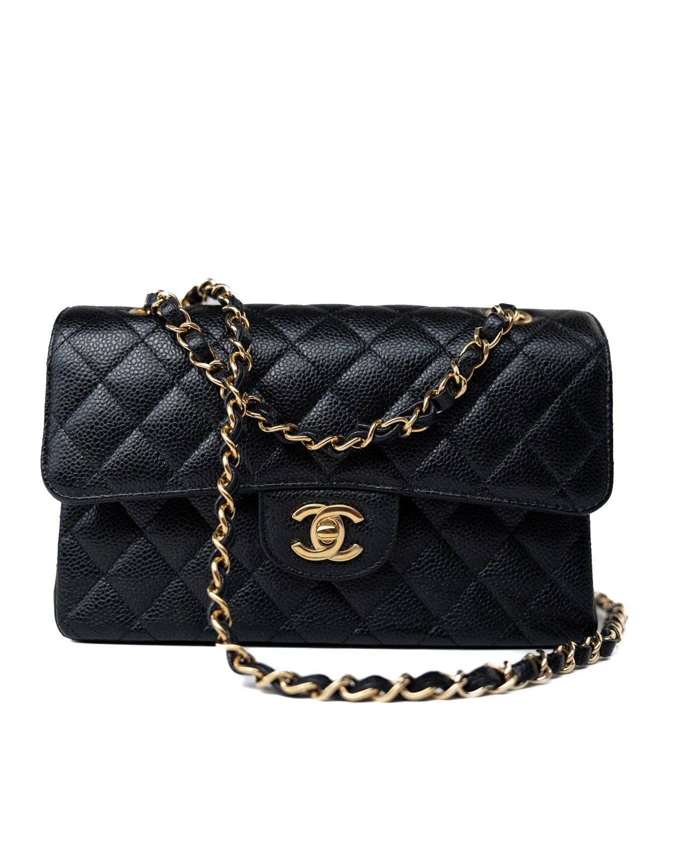 CHANEL Handbag Small Black Caviar Quilted Classic Flap Gold Hardware -Knockoff
