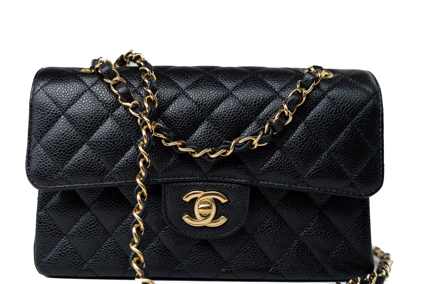 CHANEL Handbag Small Black Caviar Quilted Classic Flap Gold Hardware -Knockoff
