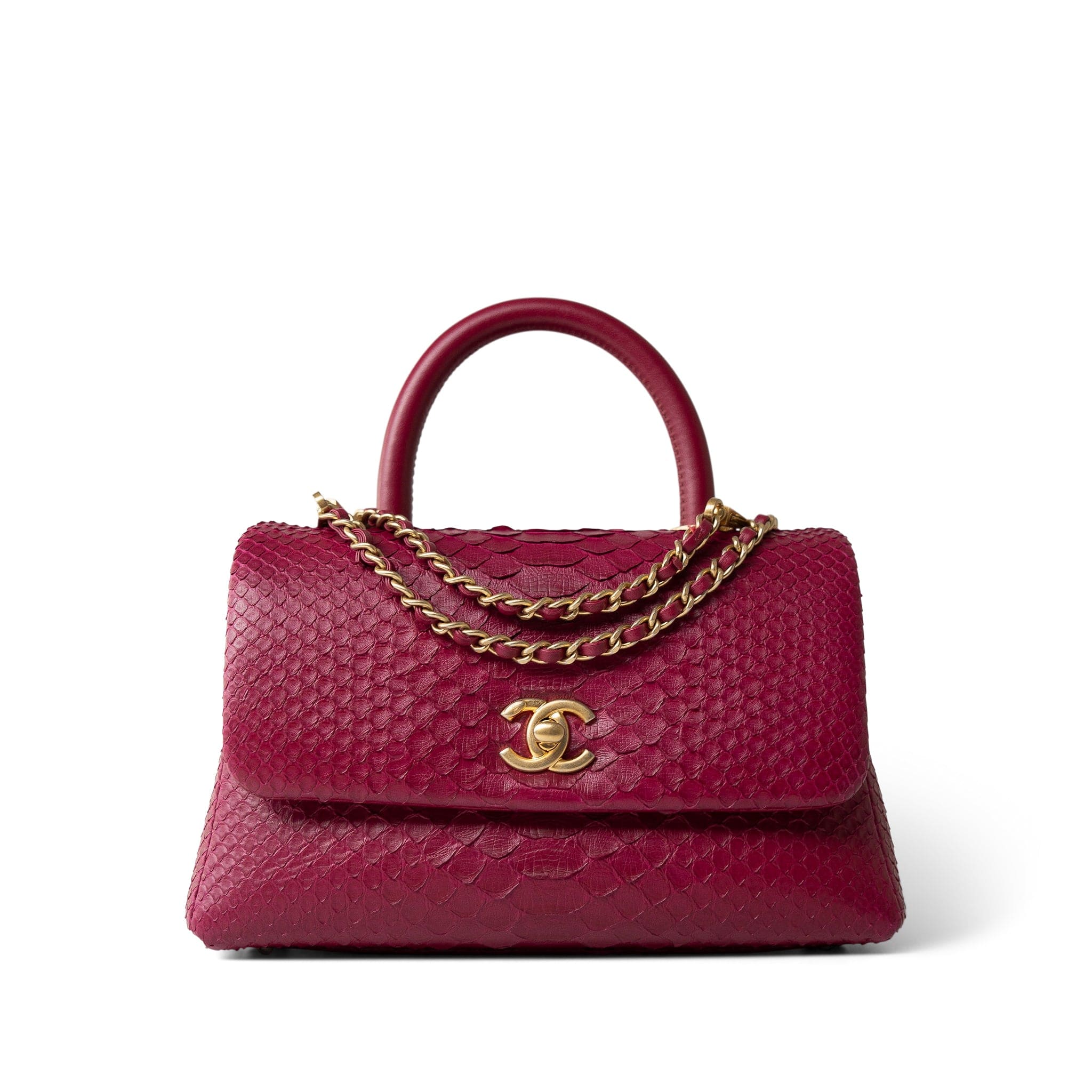 CHANEL Handbag Small / Old Mini Burgundy Python Coco Handle Aged Gold Hardware -Knockoff
