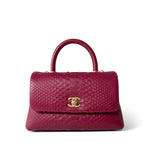 CHANEL Handbag Small / Old Mini Burgundy Python Coco Handle Aged Gold Hardware -Knockoff
