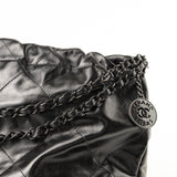 CHANEL Handbag So Black Calfskin Quilted Drawstring 22 Bag medium Black Hardware -Knockoff
