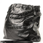 CHANEL Handbag So Black Calfskin Quilted Drawstring 22 Bag medium Black Hardware -Knockoff
