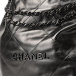 CHANEL Handbag So Black Calfskin Quilted Drawstring 22 Bag medium Black Hardware -Knockoff
