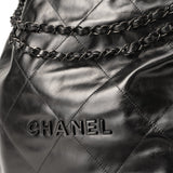 CHANEL Handbag So Black Calfskin Quilted Drawstring 22 Bag medium Black Hardware -Knockoff
