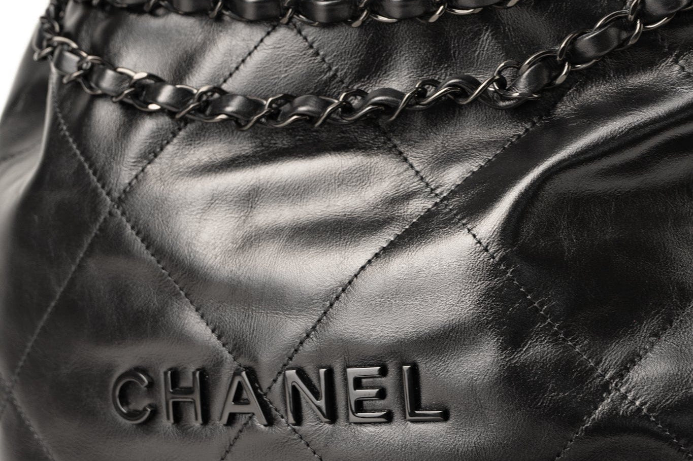 CHANEL Handbag So Black Calfskin Quilted Drawstring 22 Bag medium Black Hardware -Knockoff
