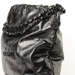 CHANEL Handbag So Black Calfskin Quilted Drawstring 22 Bag medium Black Hardware -Knockoff
