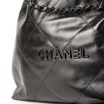 CHANEL Handbag So Black Calfskin Quilted Drawstring 22 Bag medium Black Hardware -Knockoff
