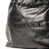 CHANEL Handbag So Black Calfskin Quilted Drawstring 22 Bag medium Black Hardware -Knockoff
