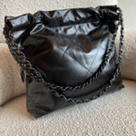 CHANEL Handbag So Black Calfskin Quilted Drawstring 22 Bag small Black Hardware -Knockoff
