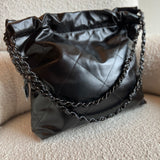 CHANEL Handbag So Black Calfskin Quilted Drawstring 22 Bag small Black Hardware -Knockoff
