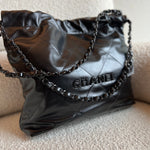 CHANEL Handbag So Black Calfskin Quilted Drawstring 22 Bag small Black Hardware -Knockoff
