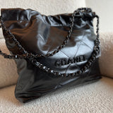 CHANEL Handbag So Black Calfskin Quilted Drawstring 22 Bag small Black Hardware -Knockoff
