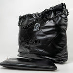 CHANEL Handbag So Black Calfskin Quilted Drawstring 22 Bag small Black Hardware -Knockoff
