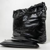 CHANEL Handbag So Black Calfskin Quilted Drawstring 22 Bag small Black Hardware -Knockoff
