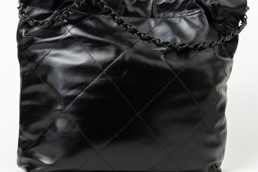 CHANEL Handbag So Black Calfskin Quilted Drawstring 22 Bag small Black Hardware -Knockoff
