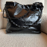 CHANEL Handbag So Black Calfskin Quilted Drawstring 22 Bag small Black Hardware -Knockoff
