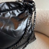 CHANEL Handbag So Black Calfskin Quilted Drawstring 22 Bag small Black Hardware -Knockoff
