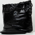 CHANEL Handbag So Black Calfskin Quilted Drawstring 22 Bag small Black Hardware -Knockoff
