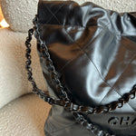 CHANEL Handbag So Black Calfskin Quilted Drawstring 22 Bag small Black Hardware -Knockoff
