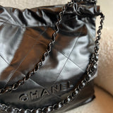 CHANEL Handbag So Black Calfskin Quilted Drawstring 22 Bag small Black Hardware -Knockoff
