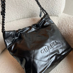 CHANEL Handbag So Black Calfskin Quilted Drawstring 22 Bag small Black Hardware -Knockoff
