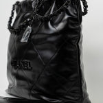 CHANEL Handbag So Black Calfskin Quilted Drawstring 22 Bag small Black Hardware -Knockoff
