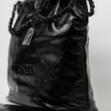 CHANEL Handbag So Black Calfskin Quilted Drawstring 22 Bag small Black Hardware -Knockoff
