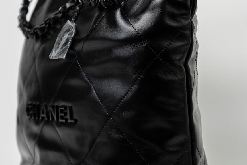 CHANEL Handbag So Black Calfskin Quilted Drawstring 22 Bag small Black Hardware -Knockoff
