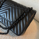 CHANEL Handbag So Black Lambskin Chevron Medium Classic Flap -Knockoff
