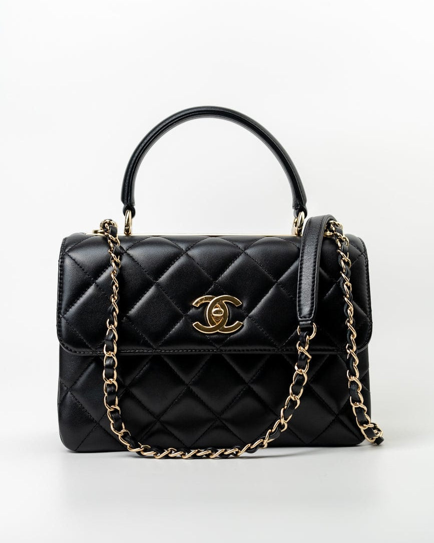 CHANEL Handbag Trendy CC Black Lambskin Black Lambskin Quilted Small Light Gold Hardware -Knockoff
