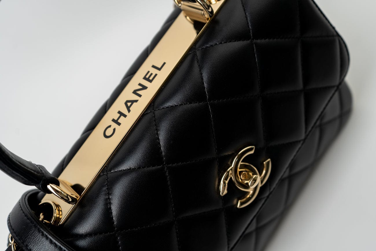 CHANEL Handbag Trendy CC Black Lambskin Black Lambskin Quilted Small Light Gold Hardware -Knockoff
