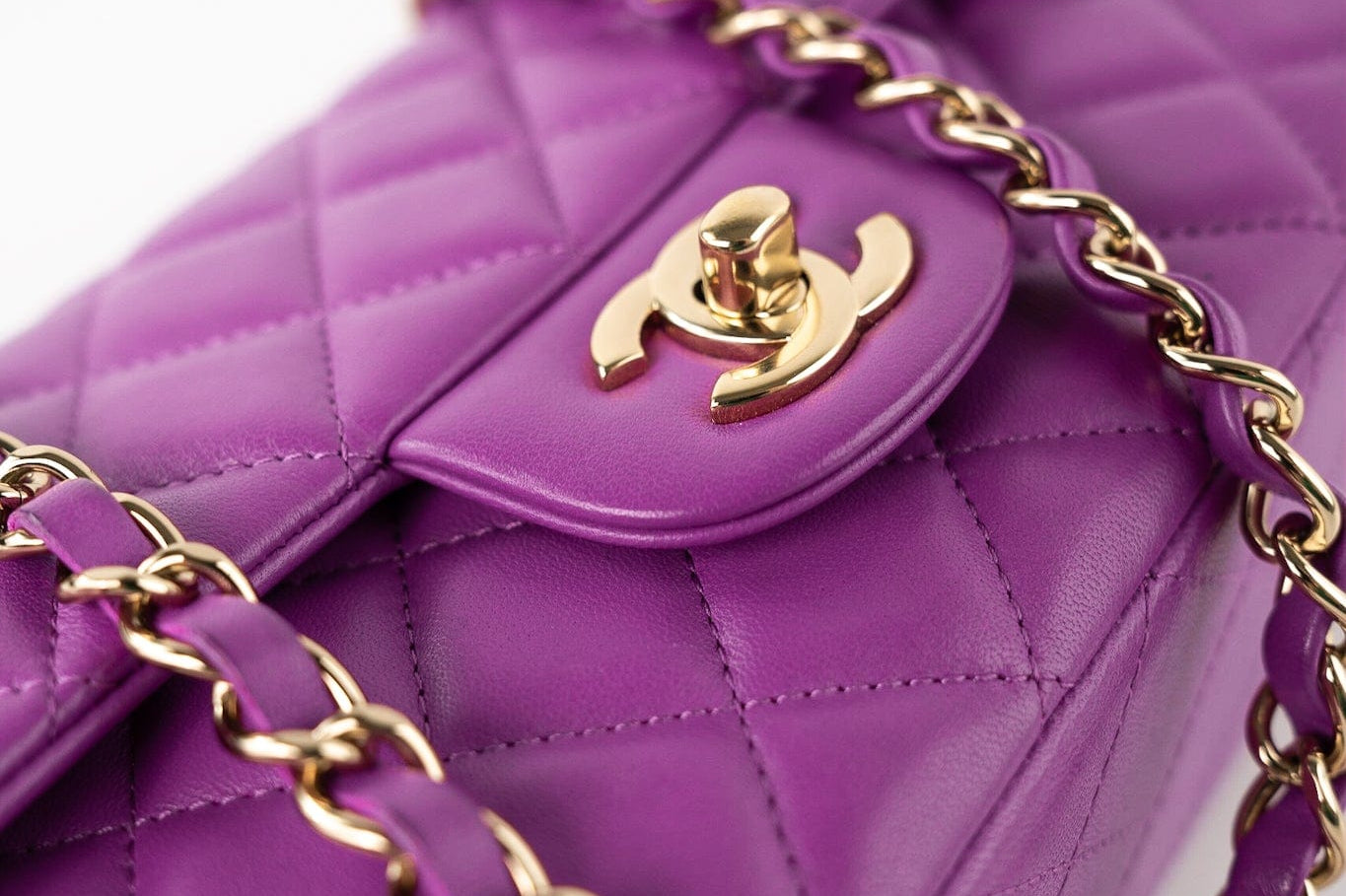 CHANEL Handbag Violet/ Purple Lambskin Quilted Mini Rectangular Single Flap Bag Light Gold Hardware -Knockoff
