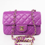 CHANEL Handbag Violet/ Purple Lambskin Quilted Mini Rectangular Single Flap Bag Light Gold Hardware -Knockoff
