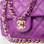 CHANEL Handbag Violet/ Purple Lambskin Quilted Mini Rectangular Single Flap Bag Light Gold Hardware -Knockoff
