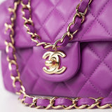 CHANEL Handbag Violet/ Purple Lambskin Quilted Mini Rectangular Single Flap Bag Light Gold Hardware -Knockoff
