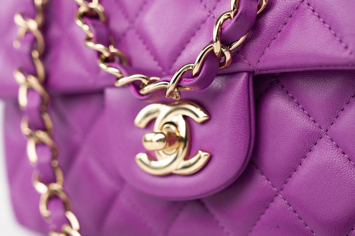 CHANEL Handbag Violet/ Purple Lambskin Quilted Mini Rectangular Single Flap Bag Light Gold Hardware -Knockoff
