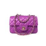 CHANEL Handbag Violet/ Purple Lambskin Quilted Mini Rectangular Single Flap Bag Light Gold Hardware -Knockoff
