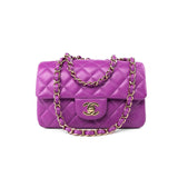 CHANEL Handbag Violet/ Purple Lambskin Quilted Mini Rectangular Single Flap Bag Light Gold Hardware -Knockoff
