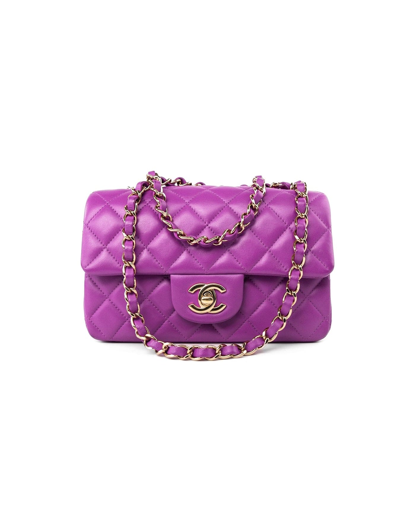 CHANEL Handbag Violet/ Purple Lambskin Quilted Mini Rectangular Single Flap Bag Light Gold Hardware -Knockoff
