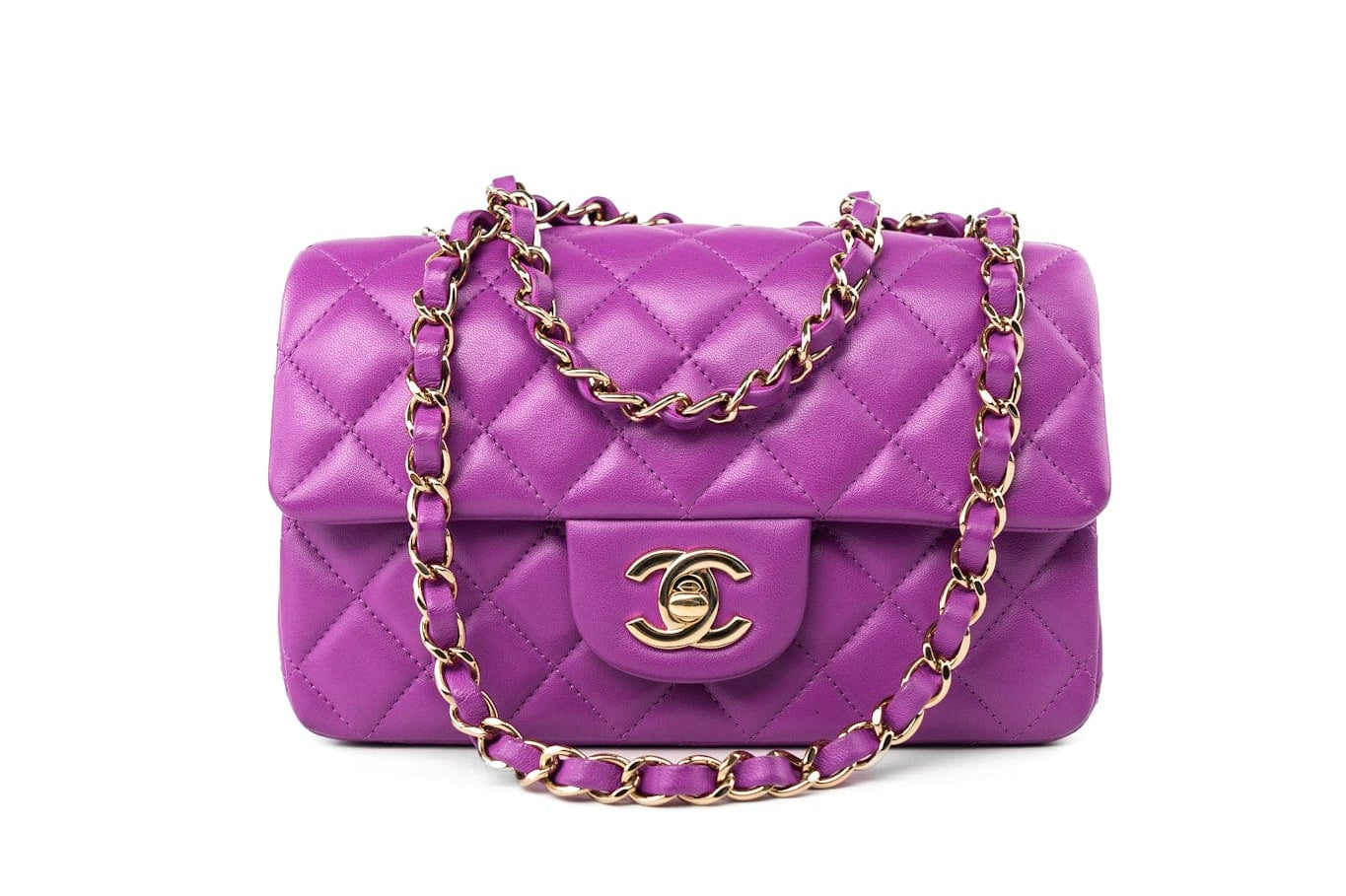 CHANEL Handbag Violet/ Purple Lambskin Quilted Mini Rectangular Single Flap Bag Light Gold Hardware -Knockoff
