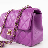 CHANEL Handbag Violet/ Purple Lambskin Quilted Mini Rectangular Single Flap Bag Light Gold Hardware -Knockoff
