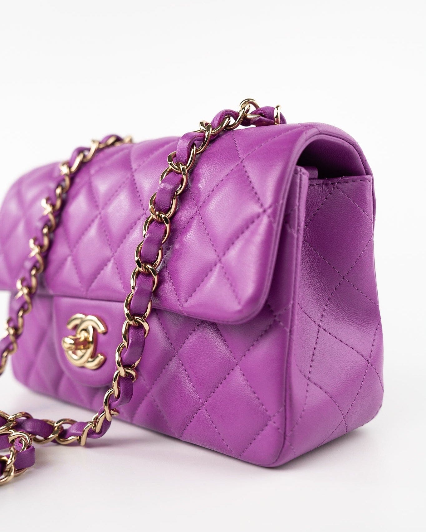 CHANEL Handbag Violet/ Purple Lambskin Quilted Mini Rectangular Single Flap Bag Light Gold Hardware -Knockoff
