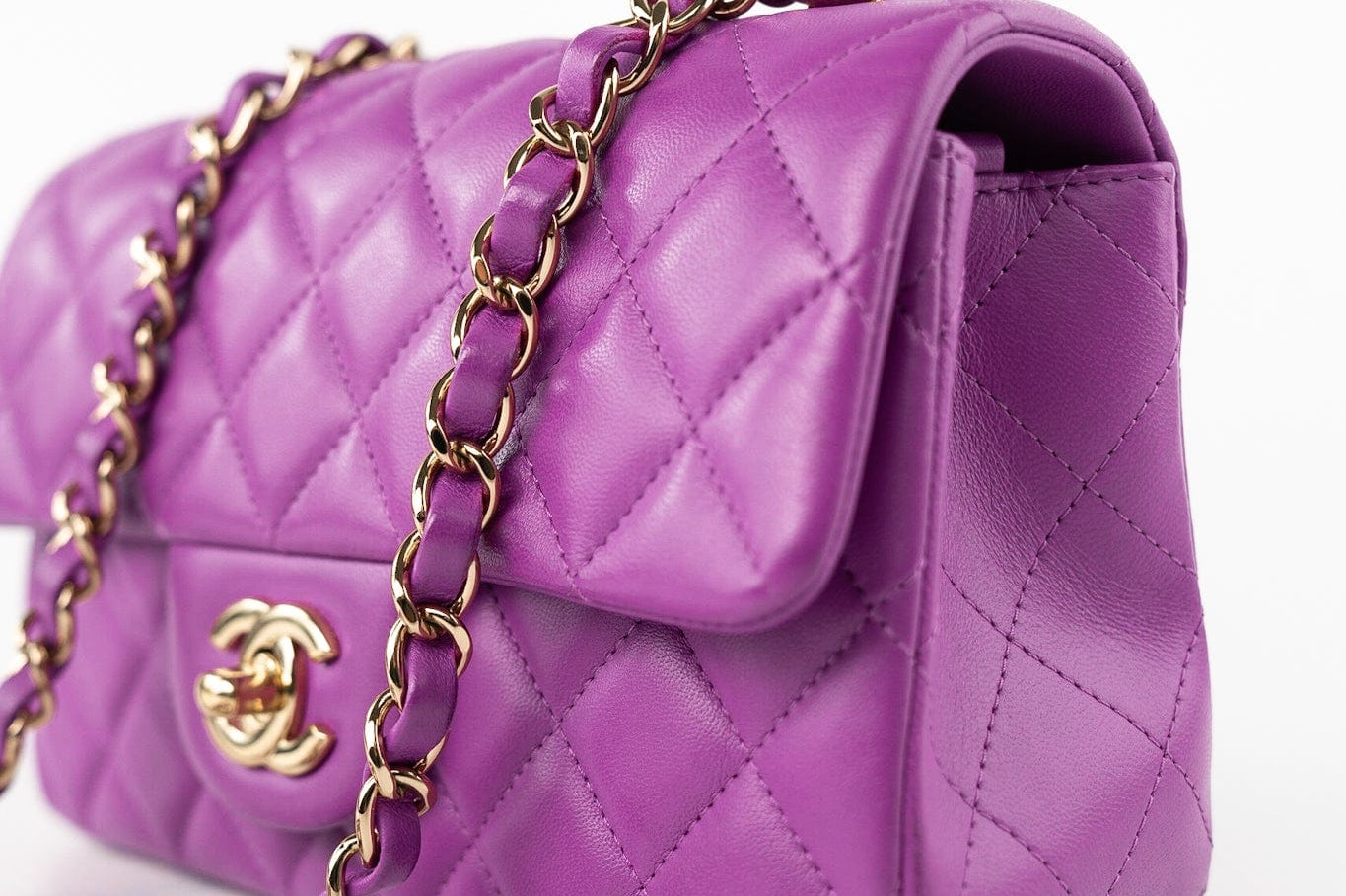 CHANEL Handbag Violet/ Purple Lambskin Quilted Mini Rectangular Single Flap Bag Light Gold Hardware -Knockoff
