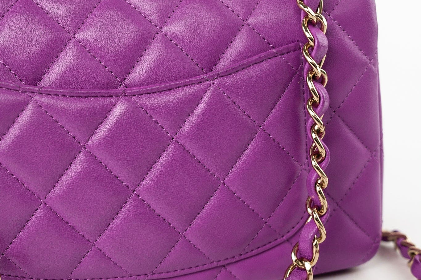 CHANEL Handbag Violet/ Purple Lambskin Quilted Mini Rectangular Single Flap Bag Light Gold Hardware -Knockoff
